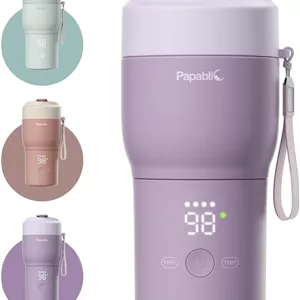 گرمکن شیشه شیر قابل حمل Papablic Pro برای مسافرت - گرمایش سریع، استریل کننده داخلی، شارژ سریع 30 واتی، کنترل 5 دمایی، دهانه گشاد با تمیز کردن آسان، گرمکن شیر کودک برای شیر مادر و شیر خشک، بنفش یاسی