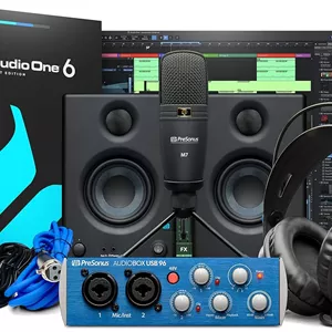 پکیج ضبط استودیویی PresonUS Black Audiobox 96 USB با اینترفیس، هدفون، میکروفون و نرم افزار Abox96K Ultimate