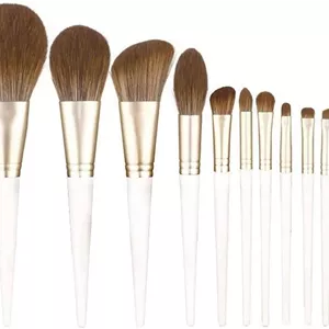 ست 12 عددی برس آرایشی سفید با موهای خشک شونده سریع و فوق العاده نرم برای پودر فیکس و رژگونه