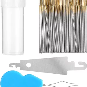 100 عدد سوزن گلدوزی2 سوزن نخ کن طلایی رنگ چشم بزرگ گلدوزی DIY سوزن های دستی چشم بزرگ گلدوزی DIY سوزن های دستی سوزن های خیاطی در جعبه شفاف