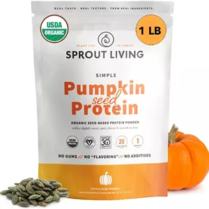 پودر پروتئین تخم کدو ساده Sprout Living، 20 گرم پودر پروتئین گیاهی ارگانیک بدون شیرین کننده های مصنوعی، غیر لبنی، غیر GMO، وگان، بدون گلوتن، مخلوط نوشیدنی کتو (1 پوند)