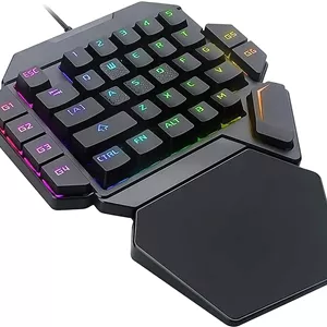 کیبورد مکانیکی RGB یک دستی، کیبورد گیمینگ ارگونومیک نیمه 35 کلید با نور پس زمینه رنگین کمانی، صفحه کلید گیمینگ سیمی، صفحه کلید کوچک USB، کنترلر بازی تک دستی، با پشتیبانی مچ دست