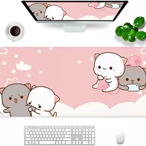 ماوس پد گیمینگ بزرگ Amrgik طرح گربه صورتی XXL Kawaii، تم حیوانات، 35x15.7x0.12 اینچ، پد ماوس بزرگ زنانه برای میز با طراحی شخصی برای لپ تاپ، کامپیوتر PC