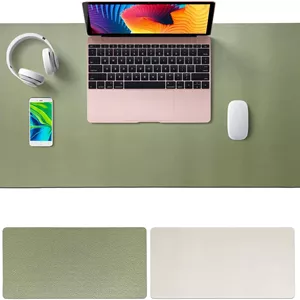 پد ماوس بزرگ SKY-TOUCH، 80x40 سانتی متر، پد کامپیوتر چرمی، زیرانداز میز اداری، پد ماوس گیمینگ بزرگ، ضد لغزش، ضد آب، محافظ زیرانداز میز با قابلیت استفاده دو طرفه (سبز/نقره ای)