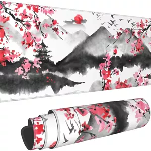 ماوس پد گیمینگ طرح شکوفه گیلاس ژاپنی KASTWAVE، سایز XL، 80x30 سانتی متر، پد ماوس با طرح آبرنگی صورتی، زیرانداز بزرگ و بلند برای کیبورد لپ تاپ و ماوس، پایه لاستیکی ضد لغزش با لبه های دوخته شده برای خانه و محل کار