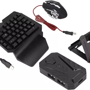 ست کیبورد گیمینگ RGB یک دستی Hilitand، ماوس و مبدل، کیبورد سیم دار 39 کلید با نور پس زمینه LED، ماوس گیمینگ 6 کلید و مجموعه مبدل برای PS4، برای سوییچ و کامپیوتر (مشکی)