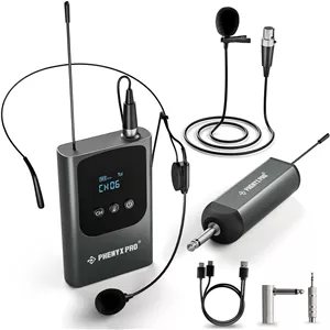 سیستم میکروفون بی سیم دیجیتال تک کاناله Phenyx Pro، با گیرنده مینی، فرستنده بدنه، 15 کانال در باند UHF 900MHz، میکروفون هدست/یقه ای برای کارائوکه، خواننده، کلیسا، عروسی (PDP-1-1B)