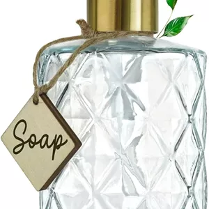 جا صابونی شیشه ای طرح الماس JASAI با پمپ طلایی، جا مایع دستشویی قابل شارژ برای آشپزخانه، جا صابونی حمام برای صابون، مایع دستشویی، مایع ظرفشویی، لوسیون