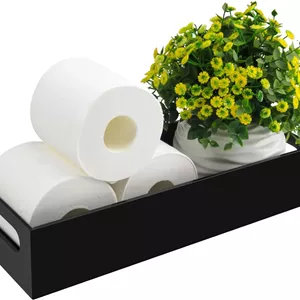 نگهدارنده دستمال توالت Tasybox با محفظه ذخیره سازی، سینی مخزن توالت اکریلیک، سینی های حمام مشکی با دسته سینی روشویی برای دکوراسیون منزل