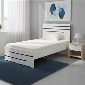 تخت خواب یک نفره زامارت | تخت چوبی MDF با ابعاد 90 در 190 سانتی متر | سفید با طرح خطوط هندسی مشکی | بادوام و شیک مناسب اتاق خواب، تخت چوبی 18 میلی متری برای اتاق خواب، اتاق کودک، اتاق مهمان و خوابگاه