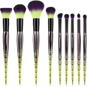 LINGLING-MAKEUP BRUSH ست برس آرایشی 12 عددی شامل برس کرم پودر، برس رژگونه صورتی، برس سایه چشم، برس براق کننده - سبز، بادوام و حمل آسان