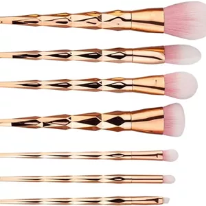 LINGLING-MAKEUP BRUSH ست برس گرادیانی 7 تکه ست برس آرایشی دسته انعطاف پذیر کرم پودر رژگونه سایه چشم برس لب ابزار آرایش صورت، بادوام و حمل آسان (رنگ: طلایی)