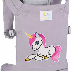 HappyVk- Baby Doll Carrier for Kids- with Cute Unicorn Embroidery. Fits Dolls or Stuffed Animals up to 24 inches, Front and Back (as Backpack Carrier)