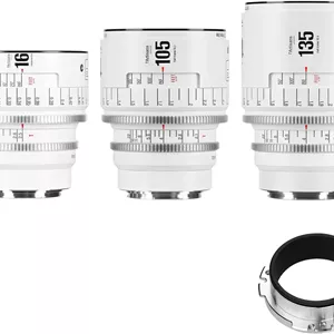 لنز سینمایی فول فریم دستی حرفه ای سری Infinte مدل 7artisans با مانت EF، 16mmT2.5/105mm T2.1/135mm T2.4، سفید