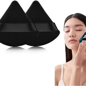 پدهای مثلثی پودر صورت، پد پودر نرم و مخملی، اسفنج مخلوط کن کرم پودر آرایشی (مشکی)، 2 عدد