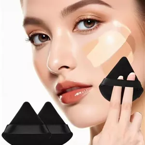 پدهای مثلثی آرایشی Kwakwak برای پودر فیکس، قابل شستشو، چند بار مصرف، اسفنج نرم و مخملی برای کرم پودر صورت و بدن، ابزار آرایشی خشک و مرطوب (2 عدد مشکی)