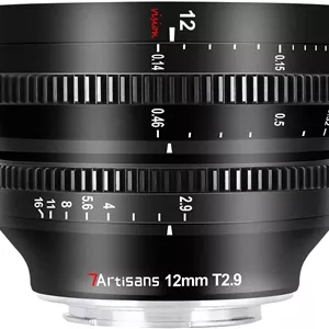 لنز سینمایی 7artisans 12mm T2.9 با دیافراگم بزرگ، زاویه دید فوق عریض APS-C، سازگار با دوربین های Sony E-Mount، فوکوس ثابت دستی، اعوجاج کم، مناسب برای سری A7 FX3 A7S3 A7M3 A7R3 A7M4، مشکی