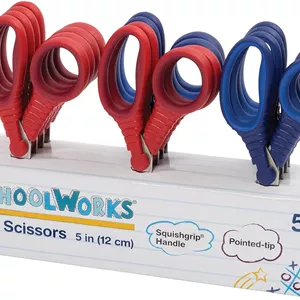 قیچی 5 اینچی Fiskars Schoolworks مناسب کودکان 4 تا 7 سال (بسته 12 عددی)، قیچی نوک تیز برای کودکان، لوازم مدرسه، قرمز و آبی