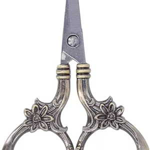 قیچی به سبک اروپایی وینتج، قیچی گل وینتج، کاردستی گلدوزی سوزن دوزی به سبک اروپایی، مجموعه صنایع دستی رترو برای کارهای هنری و استفاده روزمره