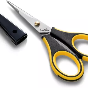 قیچی کاردستی دقیق Beaditive - کاردستی کاغذی فولاد ضد زنگ با درپوش ایمنی، تیغه های فوق العاده تیز و دسته های TPR ضد لغزش، مناسب برای بزرگسالان، کودکان، اسکرپ بوک، خانه، دفتر، مدرسه، زرد