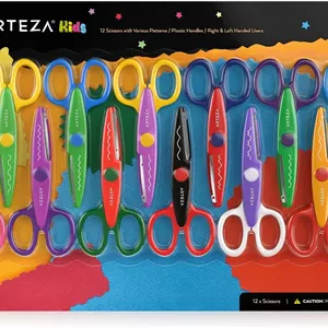 قیچی های تزئینی کودکانه Arteza، مجموعه 12 طرح مختلف، 5.5 اینچ، قیچی کاردستی با طرح، لوازم مدرسه و لوازم اسکرپ بوک برای معلمان، دانش آموزان و علاقه مندان