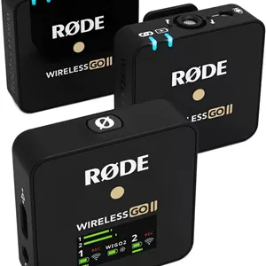 سیستم میکروفون بی‌سیم دو کاناله فوق‌العاده فشرده RØDE Wireless GO II با میکروفون‌های داخلی، ضبط داخلی و برد 200 متری برای فیلم‌سازی، مصاحبه و تولید محتوا