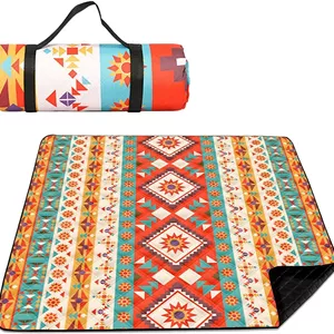زیرانداز پیک نیک ضد آب 200x200 سانتی متر [حصیر ساحلی تاشو و ضد شن] با دسته حمل، زیرانداز بیرونی قابل شستشو برای کمپینگ، پارک، باغ، ساحل