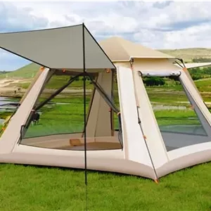 چادر مسافرتی اتوماتیک GO2CAMPS مناسب برای 5-6 نفر، چادر گنبدی بازشو فوری با کیفیت عالی به همراه توری، سبک و قابل حمل، مناسب برای کمپینگ خانوادگی، شکار، پیاده‌روی، فضای باز، ساحل و پیک‌نیک (بژ)
