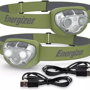 Energizer LED Headlamp Rechargeable (2-Pack) PRO Series, IPX4 Water Resistant, Ultra Bright Head Light, Multiple Light Modes, Rugged Headlight for Camping, Outdoors, Emergency Light, (USB Included)