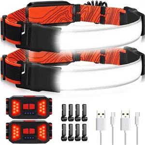 3Clock LED Headlamp Flashlight, 1000LM 230°Wide-Beam USB Rechargeable Head Light with Taillight(Individual Control) & 8 Clips Waterproof Headlight Headlamps for Running and Camping(2 Pack)