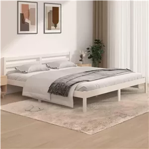 تخت خواب چوبی vidaXL، کفی تخت برای تخت دو نفره، پایه تشک برای اتاق خواب، تخت خواب، چوب کاج جامد 180x200 سانتی متر سوپر کینگ سفید