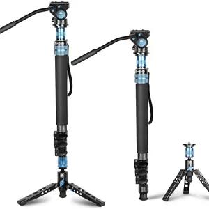 کیت مونوپاد فیبر کربنی Sirui P-424FS، مونوپاد ویدیویی حرفه ای سنگین 168 سانتی متری به همراه هد ویدیویی VA-5، پایه سه پایه، قفل های چرخشی برای دوربین DSLR