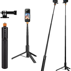 مونوپاد نامرئی سلفی K&F Concept، میله بلند کننده (120 سانتی متر) برای دوربین های ورزشی Insta360 GoPro DJI OSMO Pocket 3، مونوپاد توسعه یافته 1/4 اینچی با آداپتور GoPro