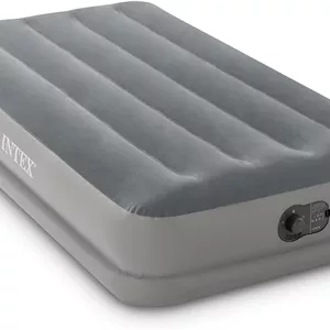 تشک بادی استاندارد اینتکس مدل 64112E Dura-Beam Prestige: فایبر-تک - سایز یک نفره - پمپ برقی USB داخلی - ارتفاع 30 سانتی متر - ظرفیت وزن 136 کیلوگرم، خاکستری