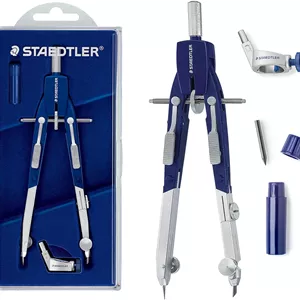 پرگار سریع تنظیم STAEDTLER 552 01 Mars Comfort به همراه دکمه فشاری، آداپتور یونیورسال و جعبه نوک (قطر 350 میلی متر)