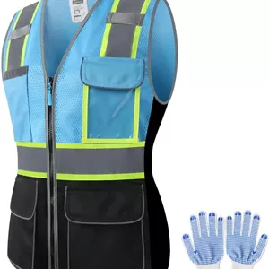 جلیقه ایمنی زنانه JKWEARSA، دارای جیب های متعدد، دید بالا، تنفس پذیر، جلیقه کار توری برای بانوان، زیپ بادوام