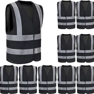 سوییش بسته فوق العاده 10 عددی جلیقه ایمنی بازتابنده مشکی دید بالا تنفسی ژاکت هشدار روز شب برای ساخت و ساز، ترافیک، دوچرخه سواری