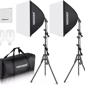 کیت نورپردازی سافت باکس NEEWER 2 عددی 700 وات معادل، لامپ‌های LED 5700K، سافت باکس 24x24 اینچ با سوکت E27، پارچه تمیزکننده، تجهیزات استودیو عکاسی کیت نور پیوسته برای فیلمبرداری عکاسی، NK200