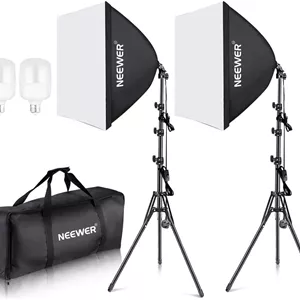کیت نورپردازی سافت باکس معادل 700 وات NEEWER، 2 عدد لامپ LED 5700K، سافت باکس 24x24 اینچ با سوکت E27، کیت نورپردازی مداوم عکاسی تجهیزات استودیوی عکس