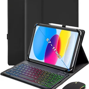 کیبورد تبلت یونیورسال XCHYTECHER با نگهدارنده قلم و نور پس‌زمینه رنگین‌کمانی، مناسب تبلت‌های 9.7 تا 11 اینچ اندرویدی (مشکی)ماوس