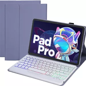 کیبورد عربی و انگلیسی Jarttarn به همراه کاور برای تبلت Lenovo Tab P11 Pro Gen 2 / Tab P11 Pro (نسل دوم) 11.2 اینچی، کیبورد بلوتوث بی‌سیم با کاور چرمی TPU با نور پس زمینه سه رنگ (بنفش)