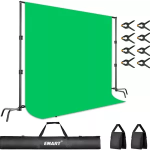 کیت پس زمینه پرده سبز EMART، پس زمینه پرده سبز استودیوی عکس و فیلم 7 * 10 فوت با پایه، گیره های فنری، کیف حمل و کیسه های شن برای عکاسی و استریم