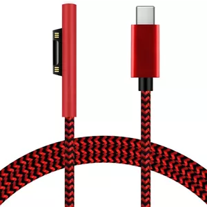 کابل شارژ USB-C به Surface Connect با روکش نایلونی بافته شده Sisyphy (قرمز 1.8 متری)، نیازمند شارژر USB-C با توان 45 وات 15 ولت/3 آمپر PD، سازگار با Microsoft Surface Pro 7/6/5/4/3 Go 3/2/1 Laptop