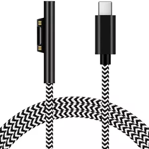 کابل شارژ USB-C به Surface Connect با روکش نایلونی بافته شده Sisyphy (1.8 متری طرح گورخری)، نیازمند شارژر USB-C با توان 45 وات 15 ولت/3 آمپر، سازگار با Microsoft Surface Pro 7/6/5/4/3 Go 3/2/1 Laptop
