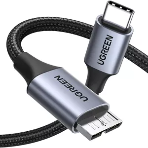 کابل هارد اکسترنال یوگرین 1 متری USB C به Micro B، سرعت 10 گیگابیت بر ثانیه، سازگار با MacBook Air M2 Pro، iPad، Galaxy S24، WD Toshiba Westgate Seagate و غیره - مشکی