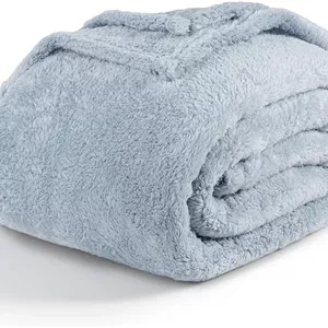 Berkshire Blanket Classic Extra-Fluffy™ Plush Blanket,Queen Size Bed Blanket,Soft Fuzzy Fluffy Long Hair Blanket for Couch Sofa Bed,Blue Mist,90x90 Inches