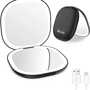 wobsion Travel Mirror with Light, Rechargeable 1x/10x Compact Magnifying Mirror, Dimmable Pocket Mirror,Handheld 2-Side Mirror with Light,3.5 inch Travel Size,Portable for Handbag,Purse,Gift,Black