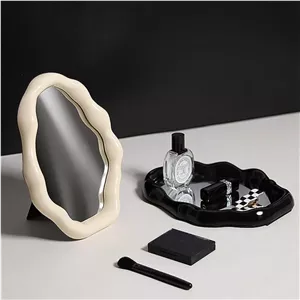 آینه آرایشی ابری برای میز، آینه رومیزی کوچک و زیبا با پایه قابل تنظیم، آینه های دکوری شیک برای دفتر، اتاق نشیمن، اتاق خواب (مشکی)