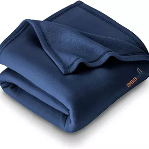پتو پلار فلیس ساده/تک رنگ چهار فصل BSB HOME® | مناسب برای تخت دو نفره 220x230 سانتی متر، آبی