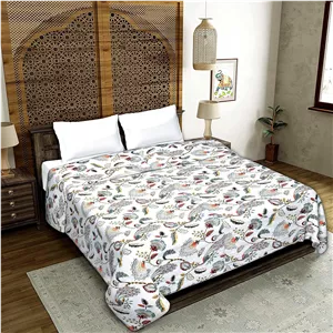 لحاف دو رو مال مال نخی خالص CRIMSON CROCHET، سایز یک نفره، طرح چاپی جیپوری، طراحی شده توسط صنعتگران، پتوی نرم و سبک وزن مناسب فصل تابستان (دو نفره، طرح مور قرمز) 
